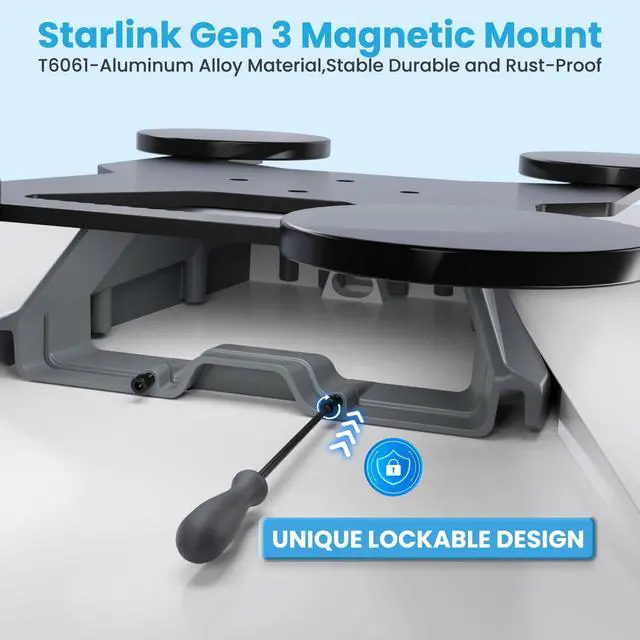 Alt view image 3 of 6 - Starlink Gen 3 Magnetic Mount, 440LBS Suction Force Starlinks Standard Mount for Starlink Gen 3, Lockable 8° Windproof Tilt, Drill-Free Flat Mounts for Car/RV/Roof/Boat, Aluminum Alloy