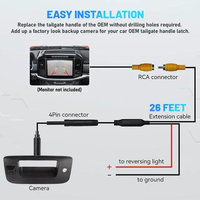 Alt view image 5 of 6 - Tailgate Handle Backup Rear View Camera for 2007-2013 Chevrolet Chevy Silverado GMC Sierra 1500 2500 3500 HD Reverse Back Up Camera Rear Tailgate Latch Handle with Key Hole, Replaces# 22755305