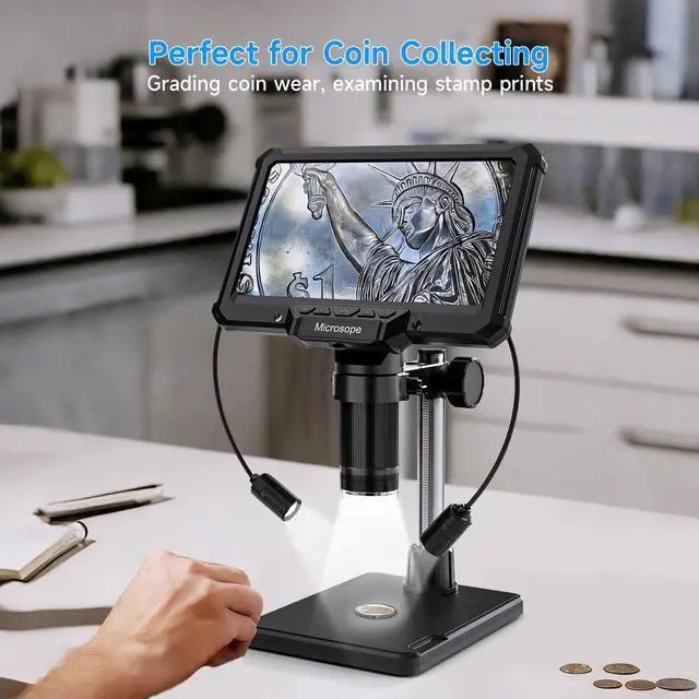 Alt view image 4 of 6 - Digital Microscope for Adults Kids 7inch Screen Coin Magnifier Microscopes for Error Coins PCB, Bugs, STEM Learning, Soldering Electronics Microscopes Camera