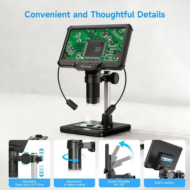 Alt view image 5 of 6 - Digital Microscope for Adults Kids 7inch Screen Coin Magnifier Microscopes for Error Coins PCB, Bugs, STEM Learning, Soldering Electronics Microscopes Camera