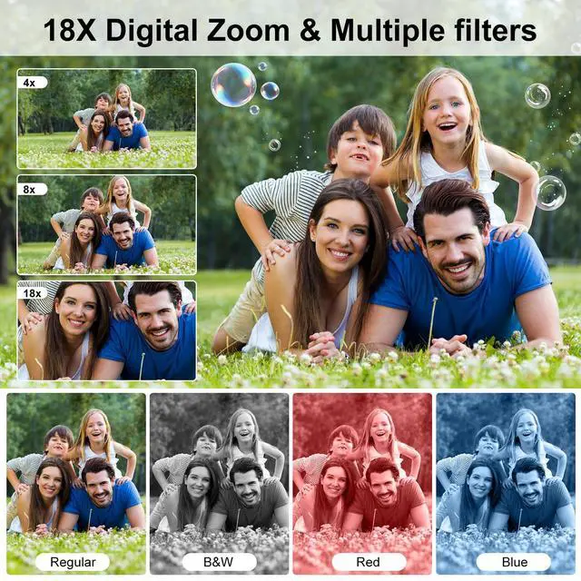 Alt view image 4 of 6 - Digital Camera, 4K 64MP Dual Screens Camera, 18X Zoom, Point and Shoot Digital Camera with 64GB TF Card & 2 Batteries, Portable Rechargeable Small Camera for Kids Teens Adult, Black