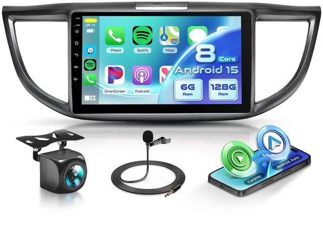Main image of Android 8Core 6G+128G Car Stereo Radio for Honda CRV 2012 2013 2014 2015 2016, Wireless Carplay Android Auto, 5G WiFi+GPS, HiFi Music & DSP, 9 inch Touchscreen Radio for CRV, Backup Camera SWC