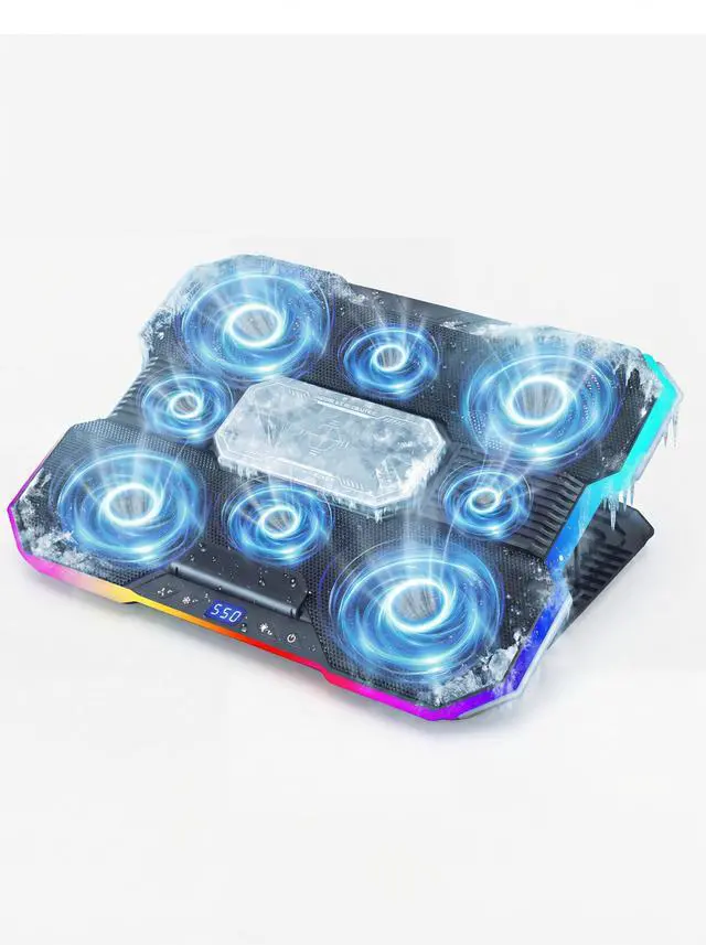 Main image of 8-Fan Laptop Cooling Pad with Thermoelectric Cooler for 15.6-21In Laptops | 5-Speed Independent Control, 10 RGB Lights, 7-Height Adjustable Metal Panel Laptop Cooler