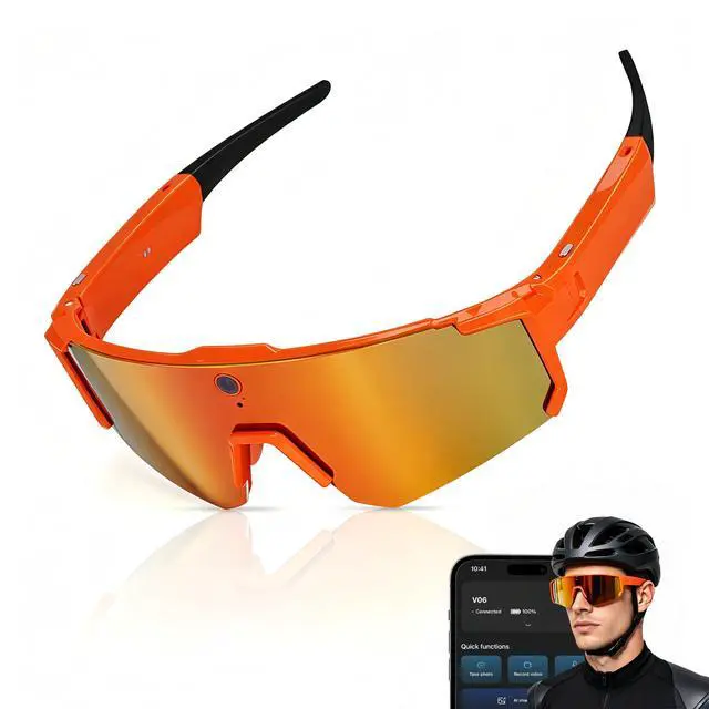Main image of AI Smart Glasses with Camera, HD Stabilized Video Recording Glasses, Waterproof Bluetooth Sunglasses with Ai Assistant, Touch Control, UV Protection for Cycling Skiing Outdoor Sports Orange