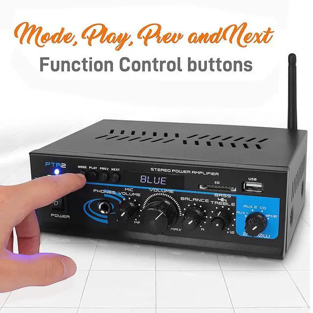 Alt view image 4 of 6 - Home Audio Power Amplifier System - 2X40W Bluetooth Mini Dual Channel Mixer Sound Stereo Receiver Box w/ AUX, Mic Input - For Amplified Speakers, PA, CD Player, Theater via RCA, Studio Use - PTA2