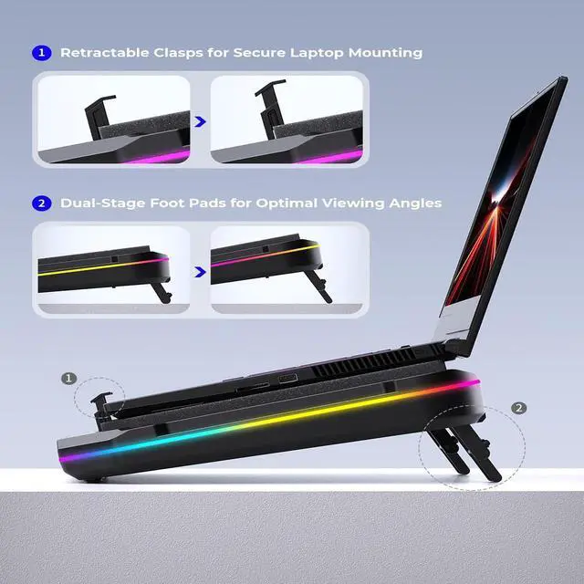 Alt view image 6 of 6 - Cooling Pad for Asus TUF Gaming A17 A18 A15 A16 A14 F15 F16 F17 Dash 15 F15 Laptop,Cooler with Ultra Powerful Booster Turbo Cooling Fan Can Fast Cooling,6 RGB Light Mode,Adjustable Speed,Touch Start