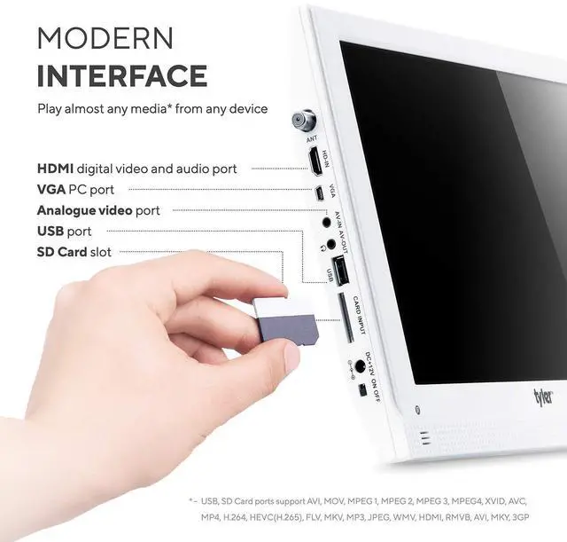 Alt view image 3 of 6 - 13.3 Portable TV LCD Monitor 1080P Rechargeable Lithium Battery Operated, 3 Antenna, HDMI, SD, USB, RCA, FM Radio, Digital Tuner, AV Inputs, AC/DC, TV Stand & Remote Control For Kids Car Travel