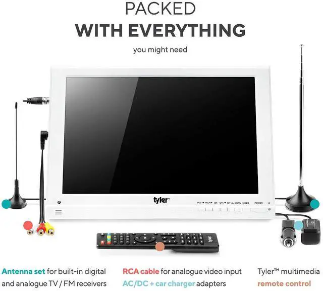 Alt view image 5 of 6 - 13.3 Portable TV LCD Monitor 1080P Rechargeable Lithium Battery Operated, 3 Antenna, HDMI, SD, USB, RCA, FM Radio, Digital Tuner, AV Inputs, AC/DC, TV Stand & Remote Control For Kids Car Travel