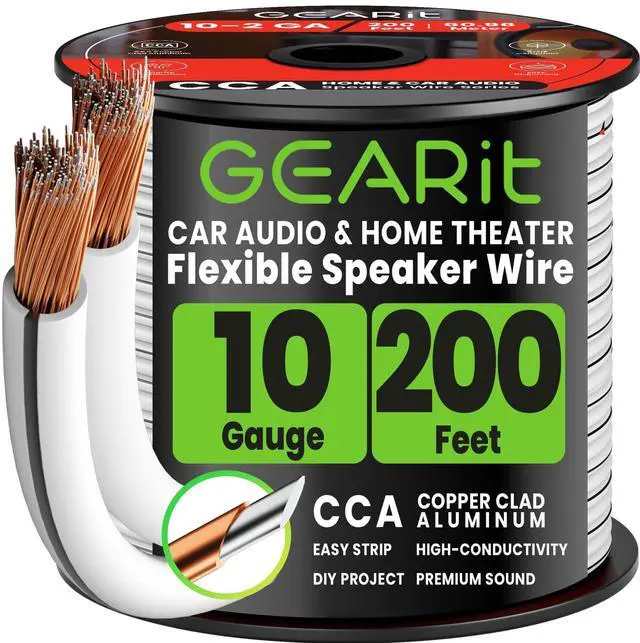 Main image of Speaker Wire 10 Gauge 200 ft,Speaker Cable with Foot Markers & Polarity Markings,10 Gauge Wire for Car Audio & Home Theater Speakers,Audio Cable for DIY Installations,CCA(White)