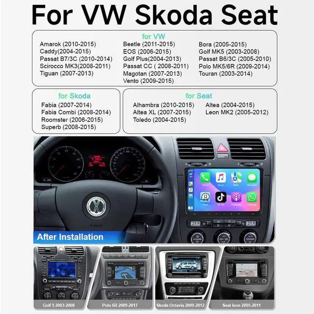 Alt view image 2 of 6 - Car Stereo for VW Jetta Golf Passat 2005-2010 CarPlay Android Auto | 9 Inch Touchscreen, Android 14, Wireless Connectivity, GPS, WiFi Bluetooth, 2GB+64GB, Split Screen for Commutes & Road Trips