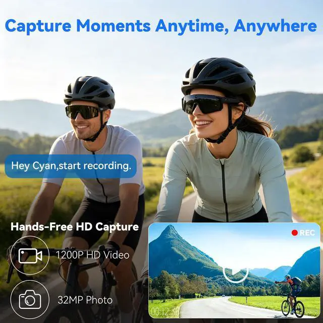 Alt view image 4 of 6 - AI Smart Glasses with Camera, 32MP HD Stabilized Video Recording Glasses, Waterproof Bluetooth Sunglasses with Ai Assistant, Touch Control, UV Protection for Cycling Skiing Outdoor Sports