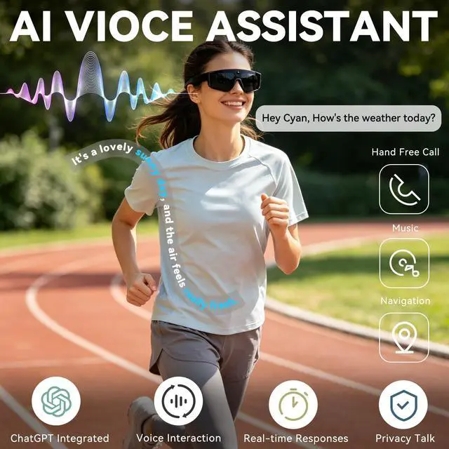 Alt view image 5 of 6 - AI Smart Glasses with Camera, 32MP HD Stabilized Video Recording Glasses, Waterproof Bluetooth Sunglasses with Ai Assistant, Touch Control, UV Protection for Cycling Skiing Outdoor Sports