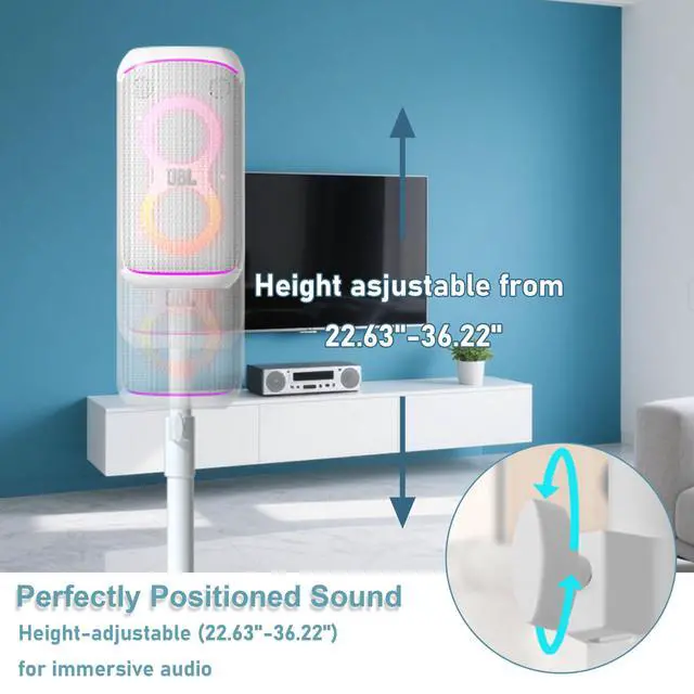 Alt view image 4 of 6 - All-Metal Adjustable Speaker Stand for J-BL Partybox 120/320 (White) Heavy-Duty Pole Stand with Wide Base, Height Adjustable up to 36.22" (Stand Only, No Speaker Included)