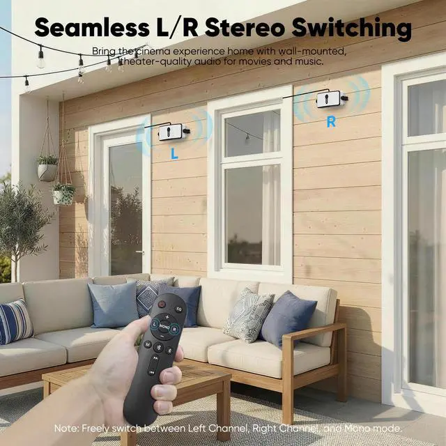 Alt view image 3 of 6 - Upgraded 200W Outdoor Bluetooth Speakers Pair - IPX5 Waterproof Wall Mount Stereo Speaker, Wireless Multi-Speaker Connection with Auracast, Sound System w/Aux for Porch, Patio, Garage, Home