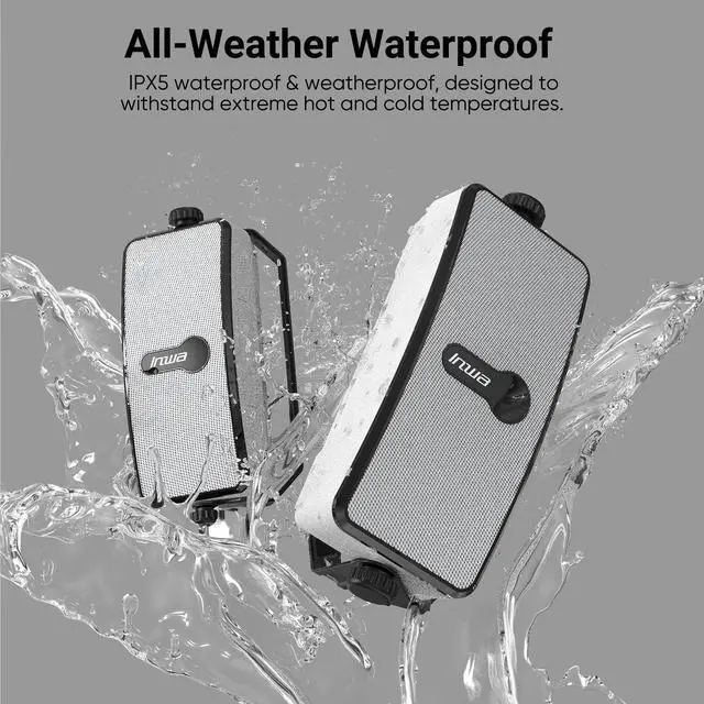 Alt view image 6 of 6 - Upgraded 200W Outdoor Bluetooth Speakers Pair - IPX5 Waterproof Wall Mount Stereo Speaker, Wireless Multi-Speaker Connection with Auracast, Sound System w/Aux for Porch, Patio, Garage, Home
