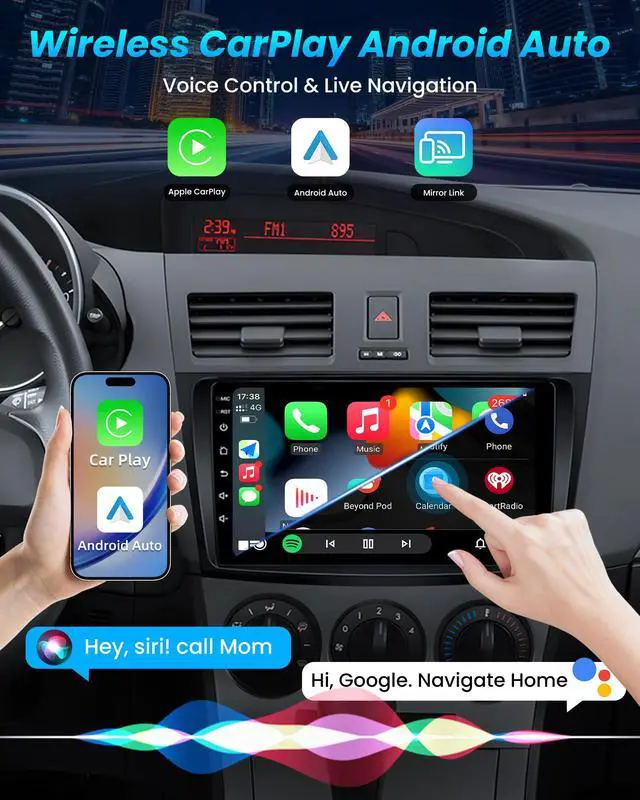 Alt view image 3 of 6 - Car Stereo Radio for Mazda 3 2010 2011 2012 2013: 9 Inch 1280x800 Touchscreen Wireless CarPlay Android Auto - Fit for Bose System Online Upgrade OTA GPS 5G WiFi Bluetooth 5.0