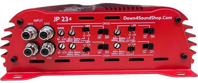 Alt view image 3 of 4 - JP234 RED | 2000W 4-Channel Class D Car Audio Amplifier, 234W x 4 @ 14.4V - 4 ohms, 334W x 4 @ 14.4V - 2 ohms, Multi-Speaker System