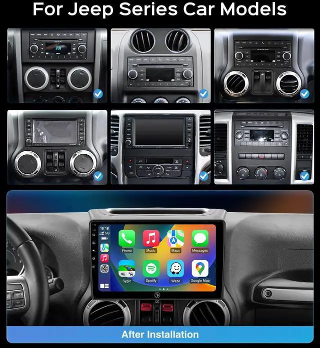 Alt view image 5 of 6 - 10.2 Inch 2+64G Car Radio Stereo Upgrade for Jeep Wrangler JK Compass Grand Cherokee Dodge Ram 2009-2012 with Wireless CarPlay/Android Auto/Android 13/Touch Screen/GPS Navigation/HD Backup Camera