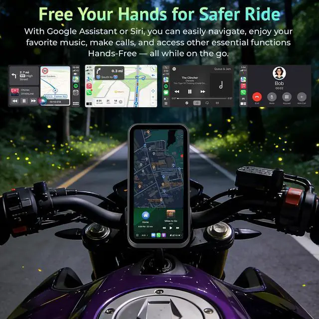Alt view image 4 of 6 - 6.25 Inch Motorcycle GPS CarPlay & Android Auto Display with 2 TPMS | IP67 Waterproof GPS Navigation System with Dual Bluetooth, Portable Touch Screen, TF Card, Universal Mount