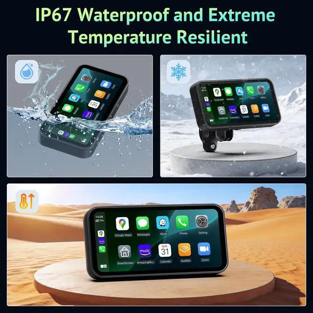 Alt view image 6 of 6 - 6.25 Inch Motorcycle GPS CarPlay & Android Auto Display with 2 TPMS | IP67 Waterproof GPS Navigation System with Dual Bluetooth, Portable Touch Screen, TF Card, Universal Mount