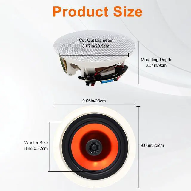 Alt view image 5 of 6 - 8 Inch in-Ceiling Speakers, 400W Peak (200W Each) Passive Flush Mount Speakers for Home Theater, Multi-Room Audio, Indoor & Covered Patio (2 Speakers)