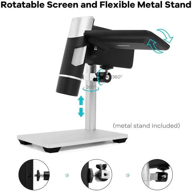 Alt view image 4 of 6 - LM203 Handheld LCD Digital Microscope with Metal Stand, 4 inch 200X Portable USB Digital Microscope Kit for Adults and Kids, 8 LED, Compatible Windows Mac 32G SD Card