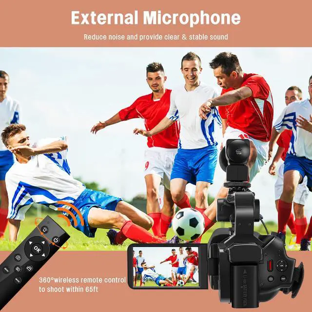 Alt view image 4 of 6 - 4K Video Camera Camcorder HD 64MP 18X Digital Zoom Vlogging Camera for YouTube Video Camera with WiFi, 4500mAh Battery, 64GB SD Card, Stabilizer, Mic, Remote Control