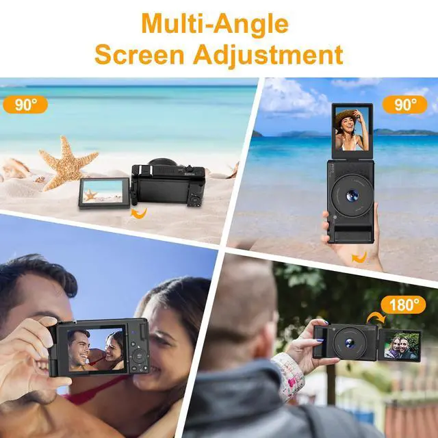 Alt view image 3 of 6 - 5K UHD Digital Camera for Photography, Autofocus 80MP Point & Shoot Vlog Camera for YouTube, 3" 270° Flip Screen Dual Lens Selfie with18x Digital Zoom, 64GB SD Card, 2 Batteries & Charger,Black