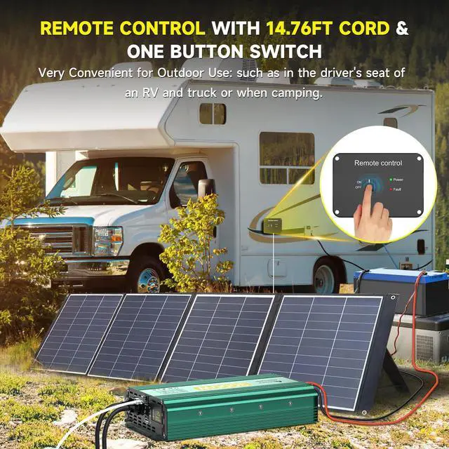 Alt view image 6 of 6 - 3000 Watt Inverter 12V to 110V/120V 6000W Peak Truck Power Inverter for Vehicles, Modified Sine Wave AC to DC Converter for RV Home with 2 AC Outlets 3.4A USB Port LED Didplay Remote Controller
