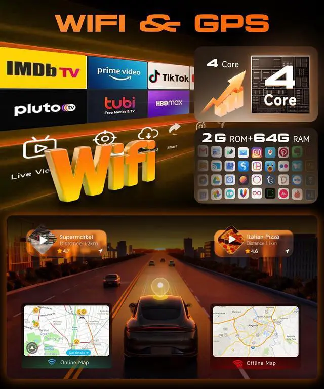 Alt view image 4 of 6 - 4Core +64G Android Car Radio Wireless Carplay for Honda Accord 8th 2008-2013, Car Stereo Android Auto GPS WiFi EQ Bluetooth 5.0 10.1 Inch Touch Screen FM/RDS Backup Camera