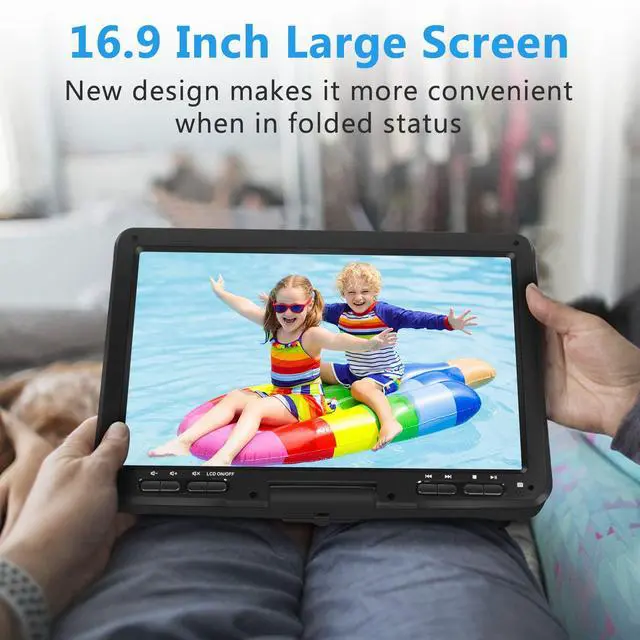 Alt view image 2 of 6 - 16.9'' Portable DVD Player with 14.1 HD Large Swivel Screen, DVD Player Portable with Screen Buttons for Easy Control, 6 Hrs Battery, Car Charger, Region Free, Support USB/SD Card, Black