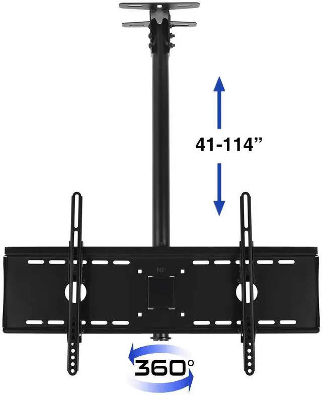 Alt view image 2 of 6 - Ceiling TV Mount for 37-86 Inch TVs, Extra Long Extension up to 114" (9.5 FT) Max 165lb, VESA 600 Support Newer Displays to 100", Mounts Flat, Vaulted or in-Ceiling, 360 Swivel 15 Degree Tilt