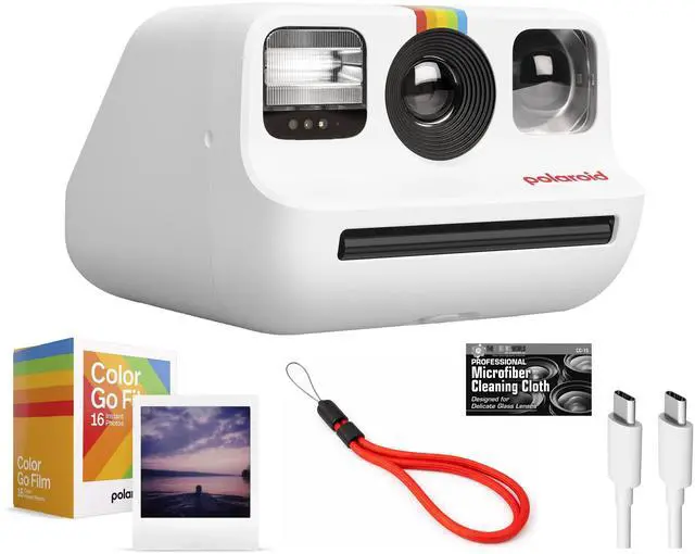 Main image of Polaroid Go Instant Camera (White) with Double Pack of Color Film and Microfiber Cloth