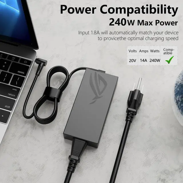 Alt view image 2 of 6 - 240W Charger for ASUS Zephyrus G14 (2022-2024) GA402 GA402R GA402X GA402RJ | GA402RK GA402NU GA402XV GA402XI GA402XZ GA402XY GA402NU GA402NJ R7 R9 Ryzen A RX 6700S 6800S RTX4050 4060 4070 5060 5070