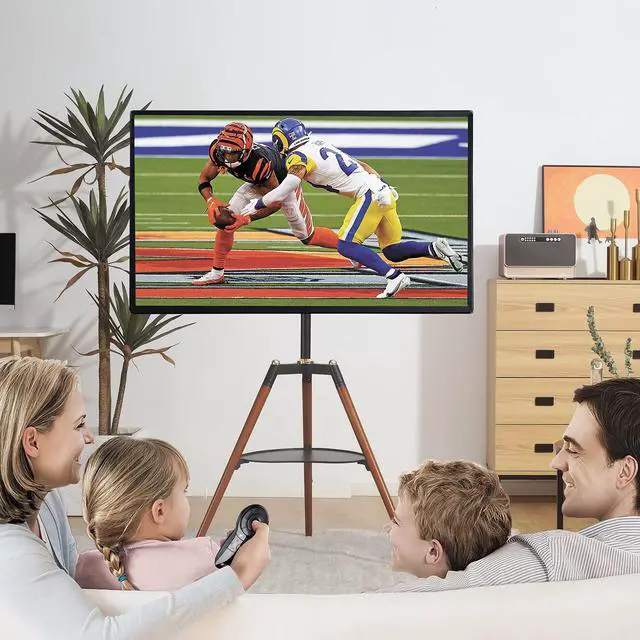 Alt view image 5 of 6 - Universal Tripod Easel TV Stand for 32-65 inch LED LCD Screen Flat Curved Screen, Height Adjustable Studio TV Display Stand with 140° Swivel for Bedroom, Living Room, Corner TV Stand