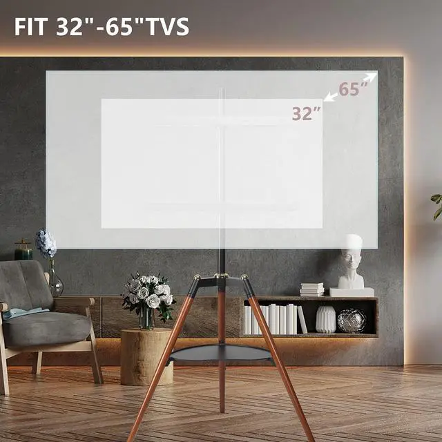 Alt view image 6 of 6 - Universal Tripod Easel TV Stand for 32-65 inch LED LCD Screen Flat Curved Screen, Height Adjustable Studio TV Display Stand with 140° Swivel for Bedroom, Living Room, Corner TV Stand