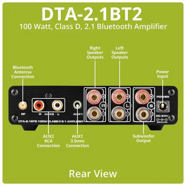 Alt view image 3 of 4 - DTA-2.1BT2 Bluetooth 5.0 Stereo Audio 2.1 Channel Amplifier Receiver Mini Hi-Fi Class D Integrated Amp 2.1 CH for Home Speakers 100W and 100W Sub Output