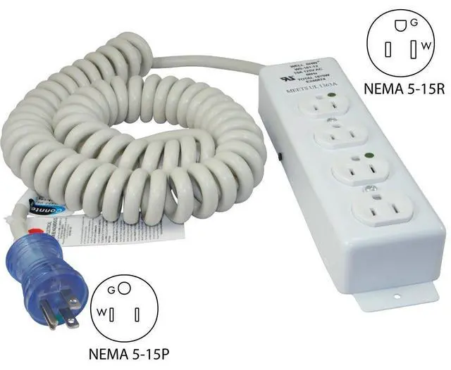 Alt view image 4 of 4 - 55220-CC Up to 12-Feet 14/3 Hospital Grade Coiled Cord with Medical 4 Outlets Power Strip for Model UL1363A
