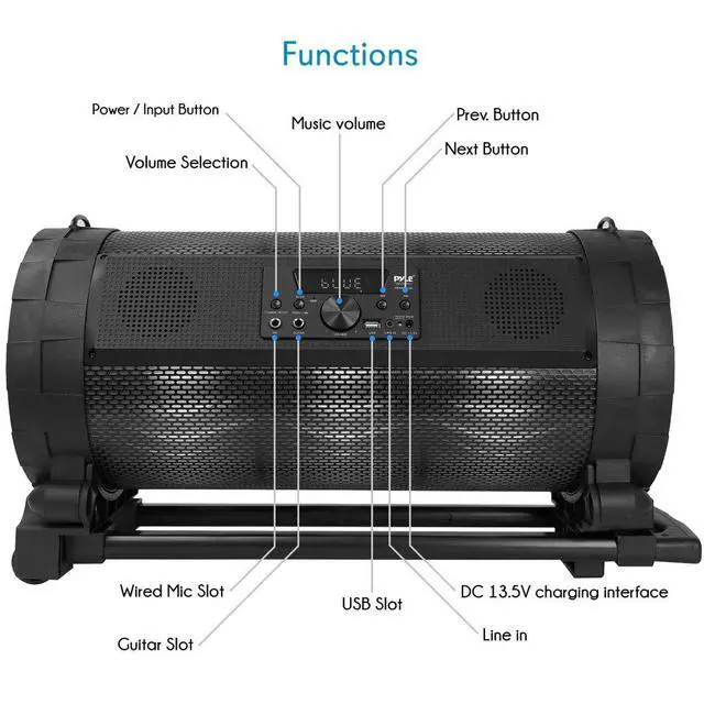Alt view image 2 of 6 - Portable Bluetooth Boombox Stereo System - 600 W Digital Outdoor Wireless Loud Speaker w/LED Lights, FM Radio, MP3 Player, USB, Wheels, w/ Karaoke Microphone, Remote Control - PBMSPG198, Black