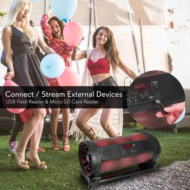Alt view image 6 of 6 - Portable Bluetooth Boombox Stereo System - 600 W Digital Outdoor Wireless Loud Speaker w/LED Lights, FM Radio, MP3 Player, USB, Wheels, w/ Karaoke Microphone, Remote Control - PBMSPG198, Black