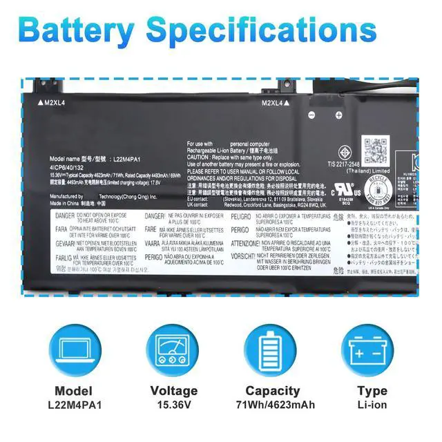 Alt view image 2 of 6 - L22M4PA1 L22C4PA1 Laptop Battery Replacement for Lenovo Yoga 7 14IRL8 14ARP8 16IRL8 16ARP8 / Yoga 7 2-in-1 14IML9 14AHP9 16IML9 16AHP9 Series L22D4PA1 SB11K38965 5B11K38968 SB11N45990