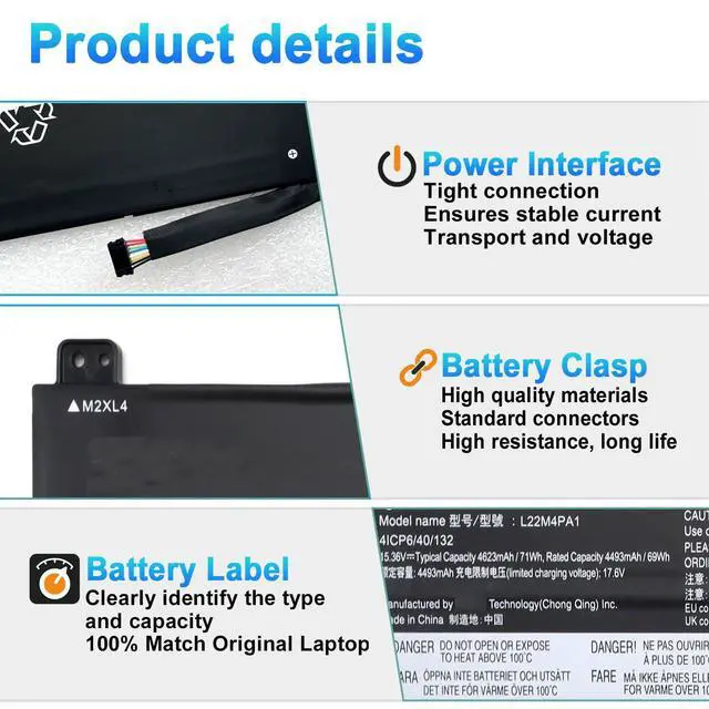 Alt view image 3 of 6 - L22M4PA1 L22C4PA1 Laptop Battery Replacement for Lenovo Yoga 7 14IRL8 14ARP8 16IRL8 16ARP8 / Yoga 7 2-in-1 14IML9 14AHP9 16IML9 16AHP9 Series L22D4PA1 SB11K38965 5B11K38968 SB11N45990