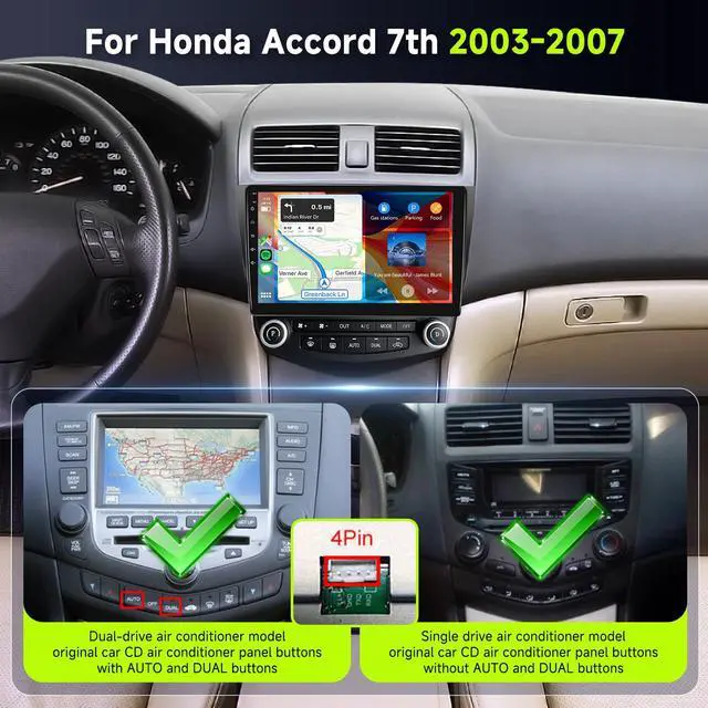 Alt view image 2 of 6 - 8Core 6G+128G Radio for Honda Accord 7th 2003-2007,Android 15 Car Stereo with Wireless Carplay Android Auto,10.1 1280x720P IPS Touch Screen,DSP 46EQ,5.0Bluetooth,Backup Camera,MirrorLink SWC FM/RDS