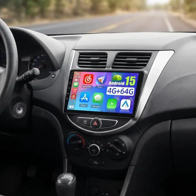 Main image of 4+64G Android 15 Car Stereo for 2010-2016 Hyundai Accent Verna Solaris Wireless Carplay Android Auto,9'' IPS 1280 * 720 Touch Screen Radio DSP 5G WiFi Bluetooth GPS FM RDS+Free AHD Backup Camera