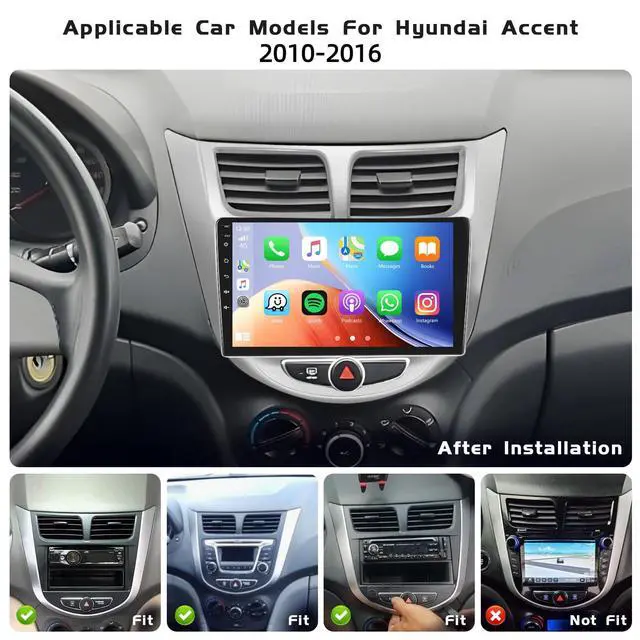 Alt view image 2 of 6 - 4+64G Android 15 Car Stereo for 2010-2016 Hyundai Accent Verna Solaris Wireless Carplay Android Auto,9'' IPS 1280 * 720 Touch Screen Radio DSP 5G WiFi Bluetooth GPS FM RDS+Free AHD Backup Camera