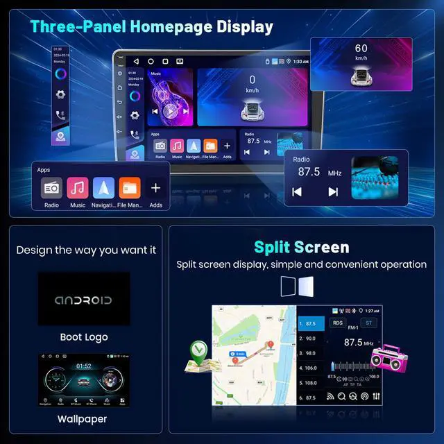 Alt view image 5 of 6 - 4+64G Android 15 Car Stereo for 2010-2016 Hyundai Accent Verna Solaris Wireless Carplay Android Auto,9'' IPS 1280 * 720 Touch Screen Radio DSP 5G WiFi Bluetooth GPS FM RDS+Free AHD Backup Camera