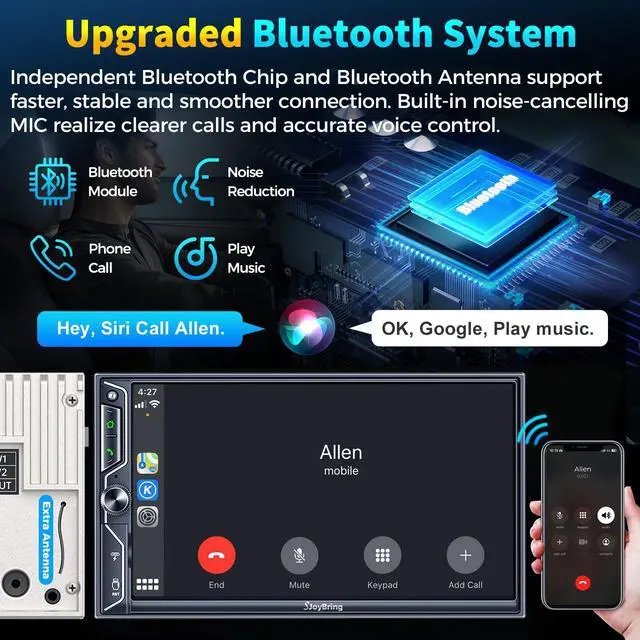 Alt view image 4 of 6 - 7 Inch Double Din Car Stereo with Wireless CarPlay and Android Auto, Bluetooth, Phone Mirror Link, HD Touchscreen, Backup Camera, 4.2-Channel, FM/AM Car Radio