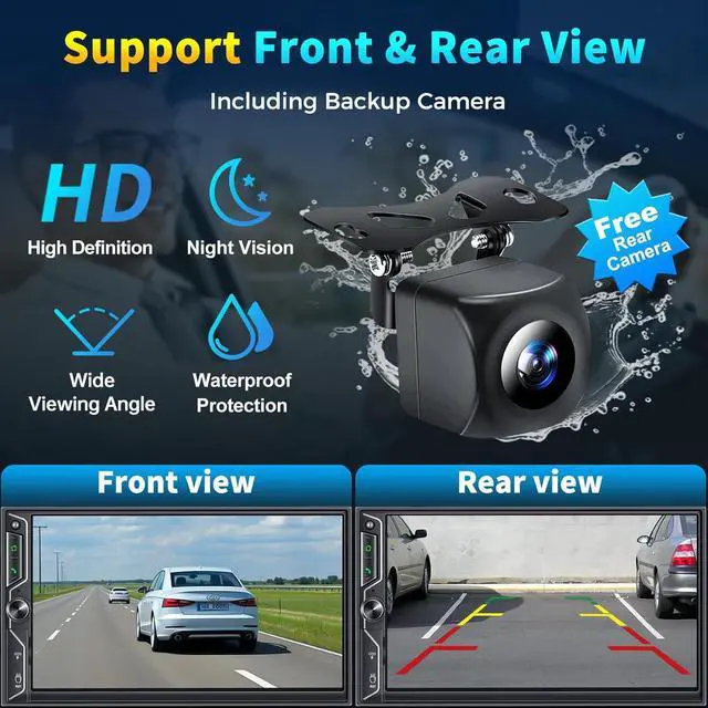 Alt view image 5 of 6 - 7 Inch Double Din Car Stereo with Wireless CarPlay and Android Auto, Bluetooth, Phone Mirror Link, HD Touchscreen, Backup Camera, 4.2-Channel, FM/AM Car Radio