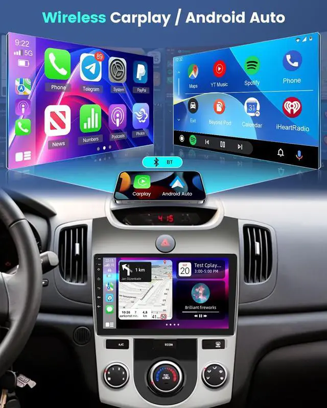 Alt view image 4 of 6 - 4+64G Android 13 Car Radio for Kia Forte 2008-2012 (Manual A/C) - Wireless Carplay & Android Auto - 9 Inch Touchscreen Radio with 32 EQ DSP/5GHz WiFi/GPS/SWC/Split Screen + AHD Rear View Camera