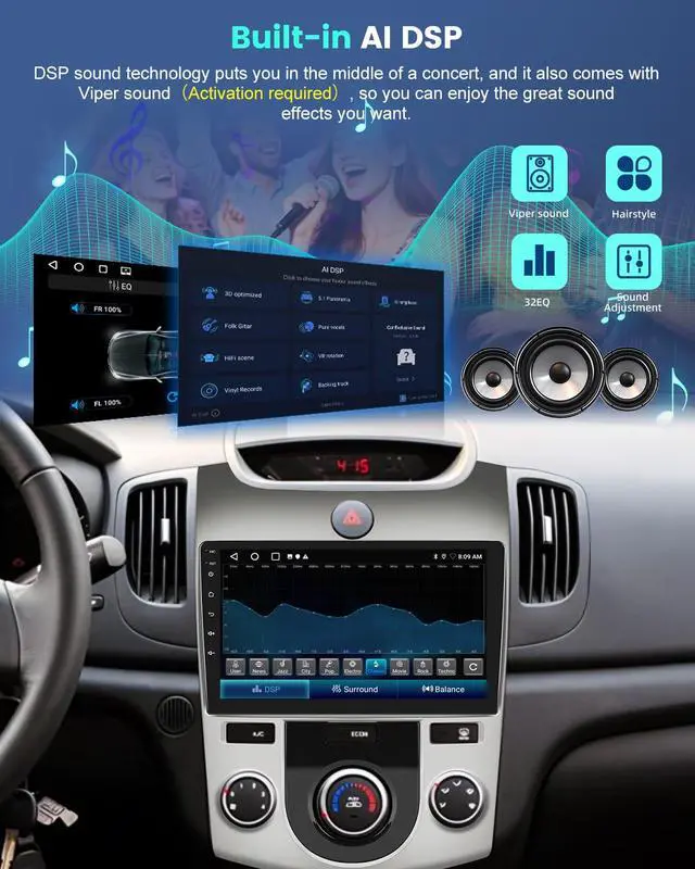 Alt view image 5 of 6 - 4+64G Android 13 Car Radio for Kia Forte 2008-2012 (Manual A/C) - Wireless Carplay & Android Auto - 9 Inch Touchscreen Radio with 32 EQ DSP/5GHz WiFi/GPS/SWC/Split Screen + AHD Rear View Camera